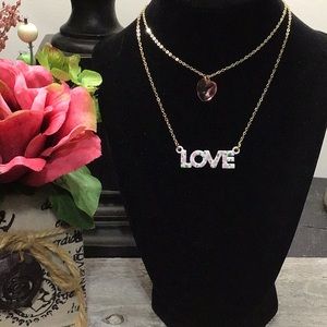 NWT!  2 Layer Pink Floral Love Necklace!